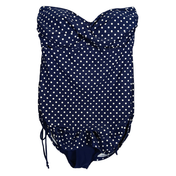 Love My Curves One Piece Bathing Suit Size 12 Blue and White Polka Dot Strapless - Picture 2 of 10
